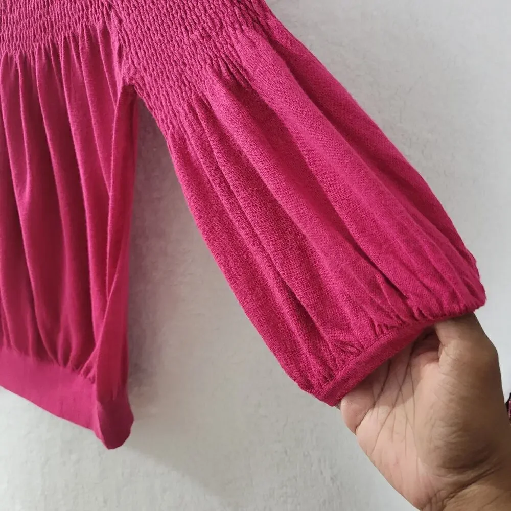 NY Collection Womens Sweater Sz‎ L Pink Balloon Sleeve Minimalist Babydoll